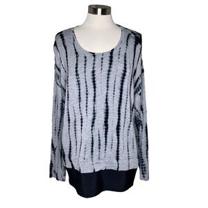 Kensie Black and Gray Striped Long Sleeve Top